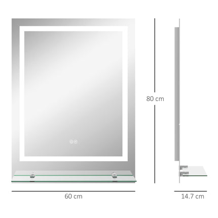 LED Bathroom Mirror with Adjustable Lighting, Anti-Fog Function & Shelf - Silver