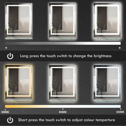 LED Bathroom Mirror with Adjustable Lighting, Anti-Fog Function & Shelf - Silver