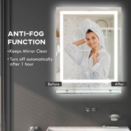 LED Bathroom Mirror with Adjustable Lighting, Anti-Fog Function & Shelf - Silver