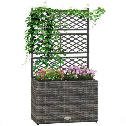 22L PE Rattan Garden Planter with Trellis and 2 Plant Boxes, 57x30x107 cm - Mixed Grey
