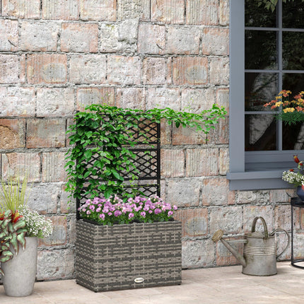 22L PE Rattan Garden Planter with Trellis and 2 Plant Boxes, 57x30x107 cm - Mixed Grey