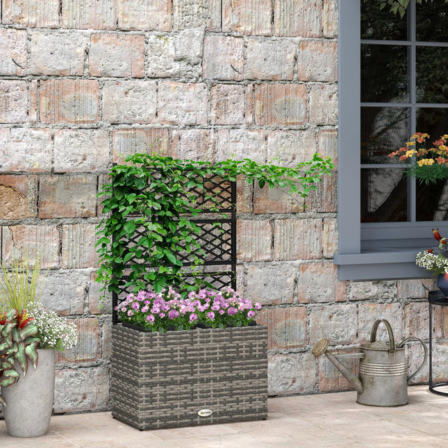 22L PE Rattan Garden Planter with Trellis and 2 Plant Boxes, 57x30x107 cm - Mixed Grey