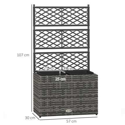 22L PE Rattan Garden Planter with Trellis and 2 Plant Boxes, 57x30x107 cm - Mixed Grey