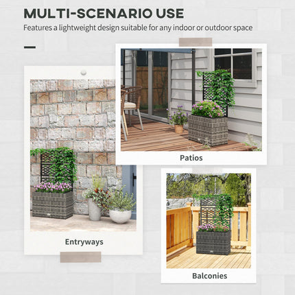 22L PE Rattan Garden Planter with Trellis and 2 Plant Boxes, 57x30x107 cm - Mixed Grey