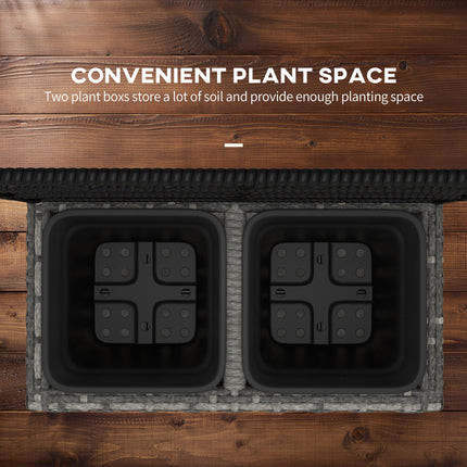 22L PE Rattan Garden Planter with Trellis and 2 Plant Boxes, 57x30x107 cm - Mixed Grey