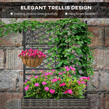 22L PE Rattan Garden Planter with Trellis and 2 Plant Boxes, 57x30x107 cm - Mixed Grey