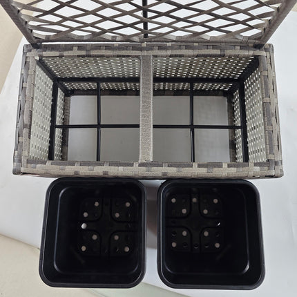 22L PE Rattan Garden Planter with Trellis and 2 Plant Boxes, 57x30x107 cm - Mixed Grey