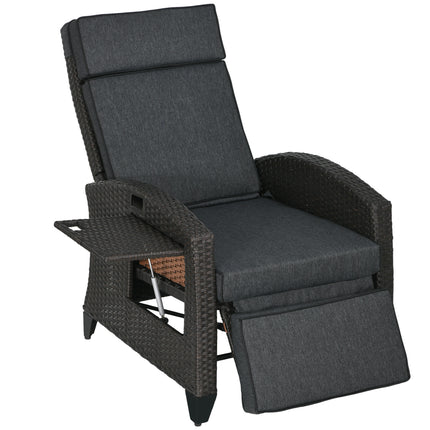 Outdoor Recliner Chair with Adjustable Backrest, Footrest, Cushion & Side Tray - Grey