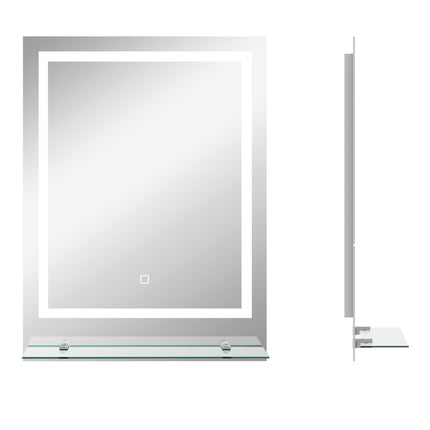 LED Bathroom Mirror with Touch Control, Anti-Fog & Shelf - Silver