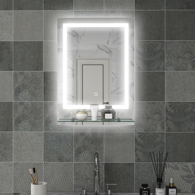 LED Bathroom Mirror with Touch Control, Anti-Fog & Shelf - Silver