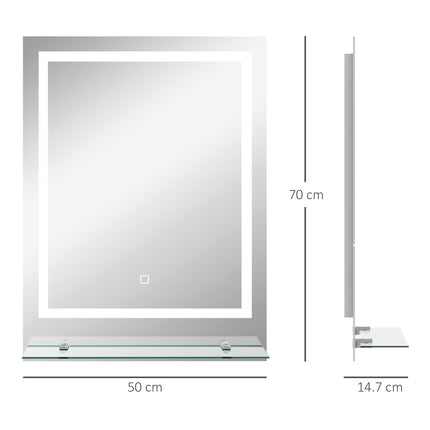 LED Bathroom Mirror with Touch Control, Anti-Fog & Shelf - Silver