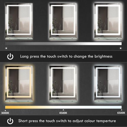 LED Bathroom Mirror with Touch Control, Anti-Fog & Shelf - Silver