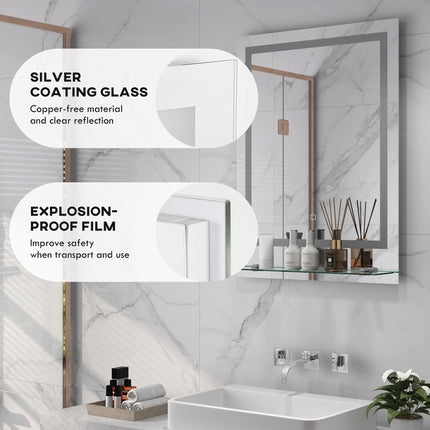 LED Bathroom Mirror with Touch Control, Anti-Fog & Shelf - Silver