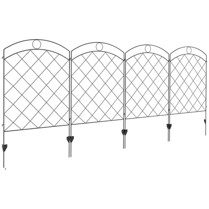 Set of 4 Steel Decorative Outdoor Picket Fence Panels 3.5m Length - Black