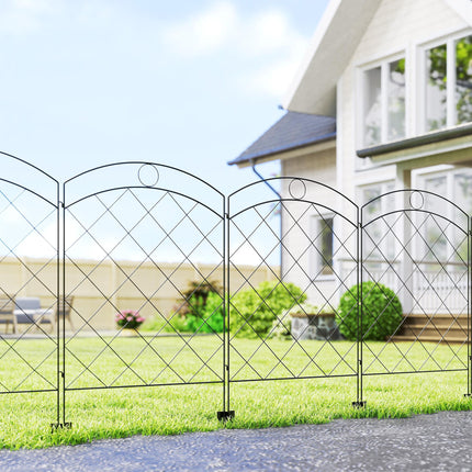 Set of 4 Steel Decorative Outdoor Picket Fence Panels 3.5m Length - Black