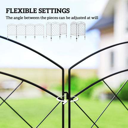Set of 4 Steel Decorative Outdoor Picket Fence Panels 3.5m Length - Black