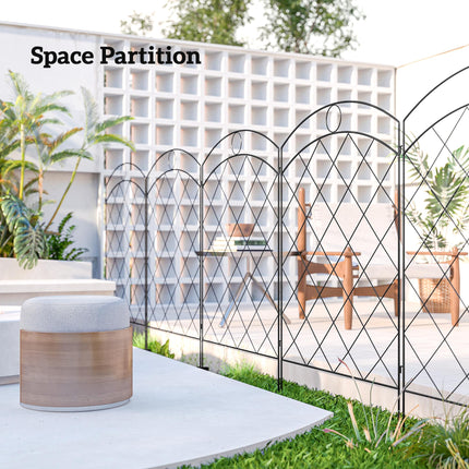 Set of 4 Steel Decorative Outdoor Picket Fence Panels 3.5m Length - Black