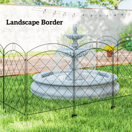Set of 4 Steel Decorative Outdoor Picket Fence Panels 3.5m Length - Black