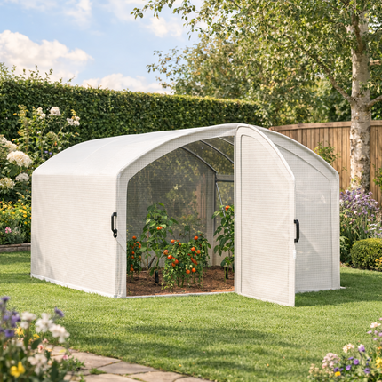 4 x 3m Polytunnel Greenhouse with UV Resistant PE Cover and Galvanised Steel Frame - White