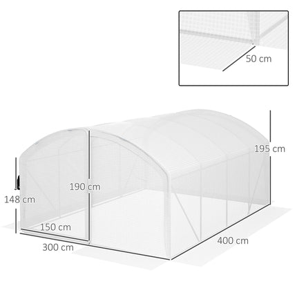 4 x 3m Polytunnel Greenhouse with UV Resistant PE Cover and Galvanised Steel Frame - White