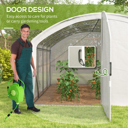 4 x 3m Polytunnel Greenhouse with UV Resistant PE Cover and Galvanised Steel Frame - White