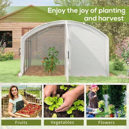 4 x 3m Polytunnel Greenhouse with UV Resistant PE Cover and Galvanised Steel Frame - White