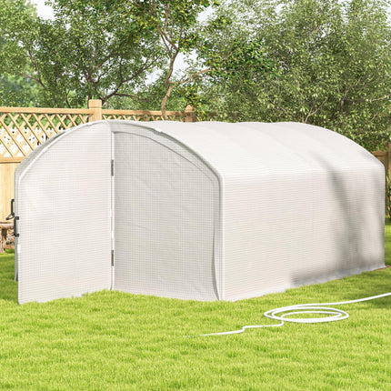 4 x 3m Polytunnel Greenhouse with UV Resistant PE Cover and Galvanised Steel Frame - White