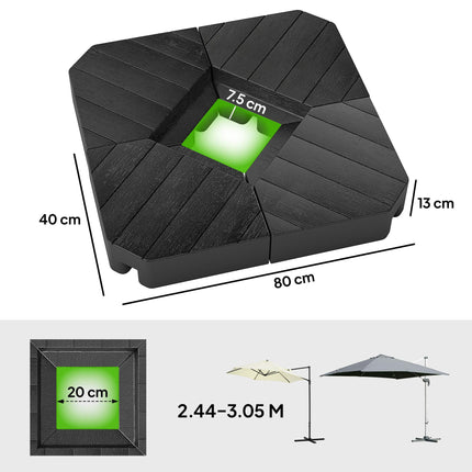 Heavy Duty Cantilever Parasol Umbrella Weights Set of 4, 80kg Sand or 60kg Water Fill - Black