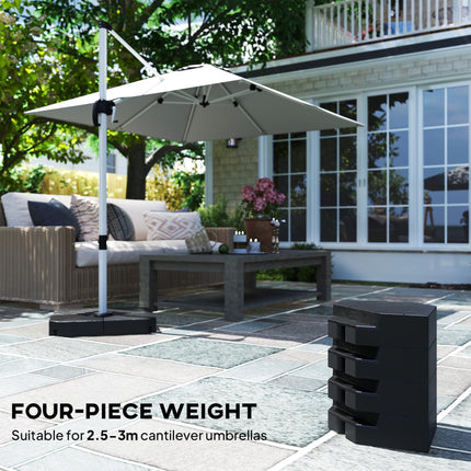 Heavy Duty Cantilever Parasol Umbrella Weights Set of 4, 80kg Sand or 60kg Water Fill - Black