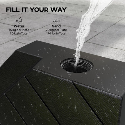 Heavy Duty Cantilever Parasol Umbrella Weights Set of 4, 80kg Sand or 60kg Water Fill - Black