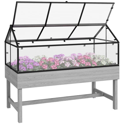 Elevated Wood Raised Garden Bed with Mini Greenhouse - Distressed Grey