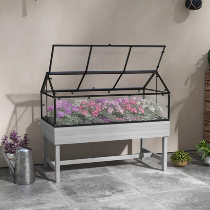Elevated Wood Raised Garden Bed with Mini Greenhouse - Distressed Grey