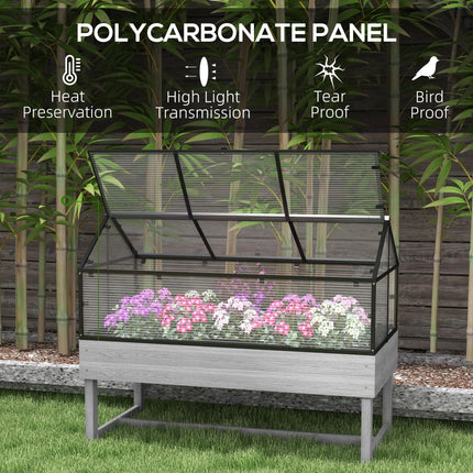 Elevated Wood Raised Garden Bed with Mini Greenhouse - Distressed Grey