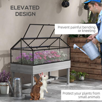 Elevated Wood Raised Garden Bed with Mini Greenhouse - Distressed Grey