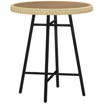 PE Rattan Side Table with Plastic Wood Top and Steel Legs - Natural Wood Finish