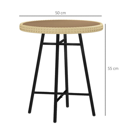 PE Rattan Side Table with Plastic Wood Top and Steel Legs - Natural Wood Finish