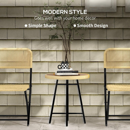 PE Rattan Side Table with Plastic Wood Top and Steel Legs - Natural Wood Finish