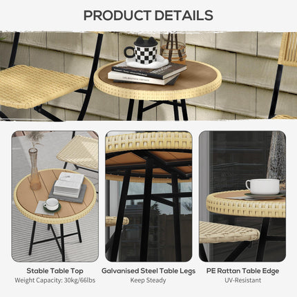 PE Rattan Side Table with Plastic Wood Top and Steel Legs - Natural Wood Finish