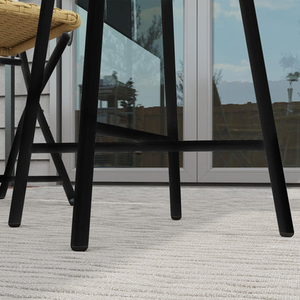 PE Rattan Side Table with Plastic Wood Top and Steel Legs - Natural Wood Finish