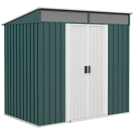 6.5 x 4FT Galvanised Metal Garden Shed with Lockable Double Sliding Doors - Green