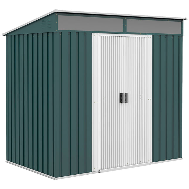 6.5 x 4FT Galvanised Metal Garden Shed with Lockable Double Sliding Doors - Green