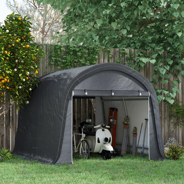 3 x 3(m) Garden Storage Tent, Heavy Duty Outdoor Shed with 2 Doors, Waterproof Portable Shed Storage Shelter with Galvanised Steel Frame for Bike, Motorcycle, Garden Tools, Grey