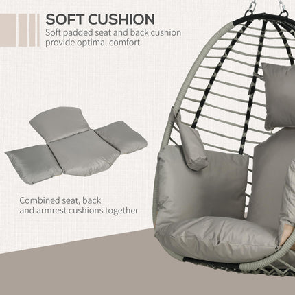 Outdoor Egg Swing Chair with Padded Cushion and Foldable Metal Stand - Grey