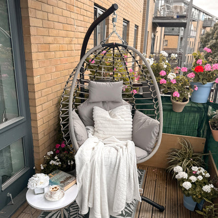 Outdoor Egg Swing Chair with Padded Cushion and Foldable Metal Stand - Grey