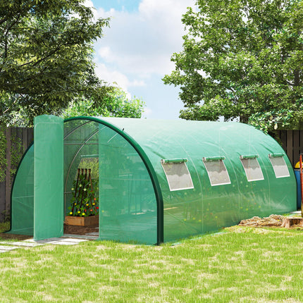 6 x 3 Metre Walk-In Polytunnel Greenhouse with Galvanised Steel Frame - Green