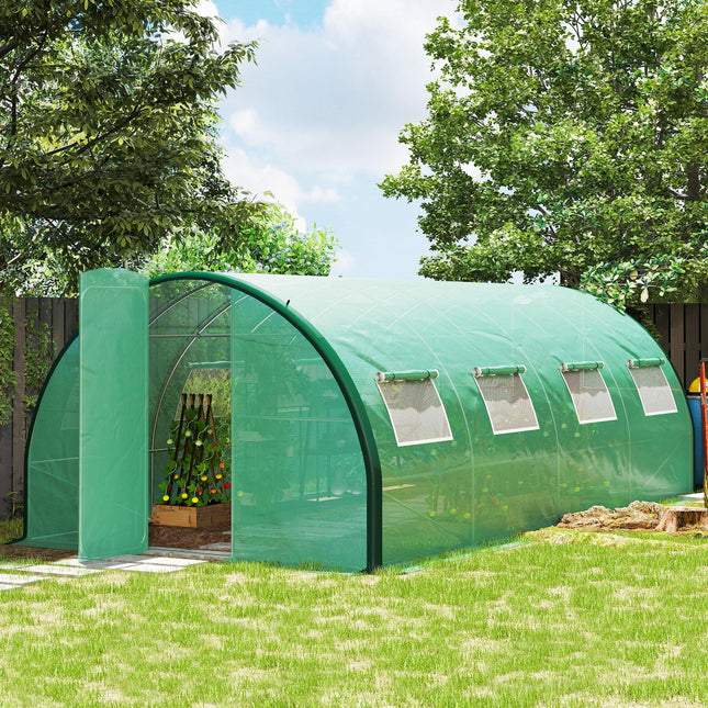 6 x 3 Metre Walk-In Polytunnel Greenhouse with Galvanised Steel Frame - Green