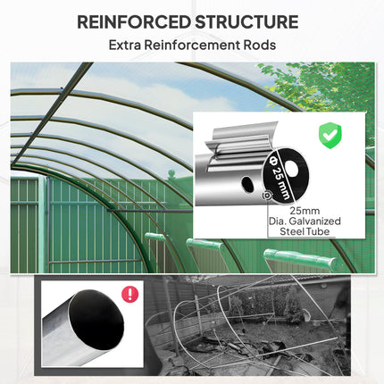 6 x 3 Metre Walk-In Polytunnel Greenhouse with Galvanised Steel Frame - Green