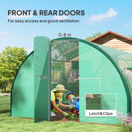 6 x 3 Metre Walk-In Polytunnel Greenhouse with Galvanised Steel Frame - Green