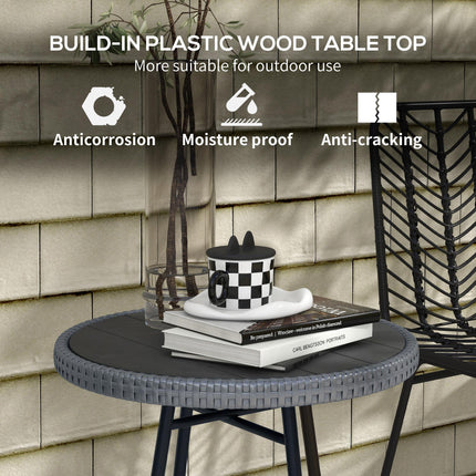 PE Rattan Side Table with Plastic Wood Top 50x50x55cm - Grey