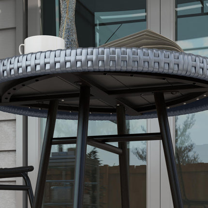 PE Rattan Side Table with Plastic Wood Top 50x50x55cm - Grey